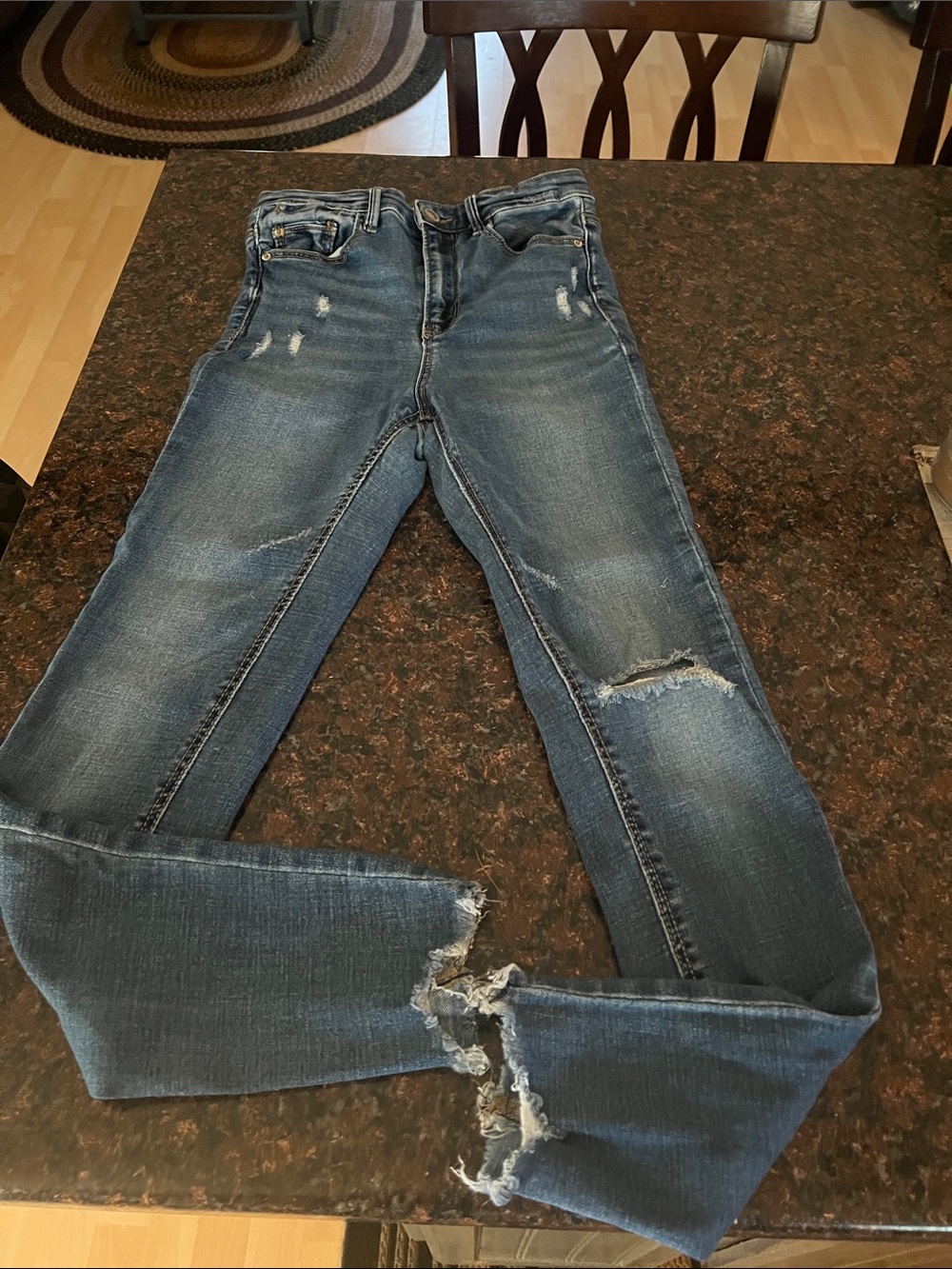 Women’s Distressed Blue Denim Jeans - Classic Mid Wash